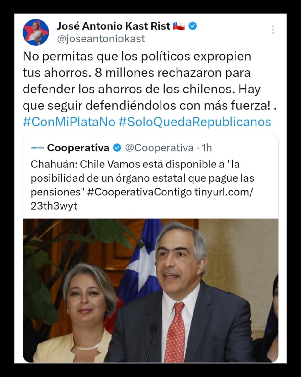 angeleslpo's tweet photo. Si usted aún cree que votar por la lista de @chahuan y @javiermacaya es votar por un “Chile Seguro”, piénselo dos veces antes de dar el voto a uno de sus candidatos. Entregaron a Chile en bandeja, no les resultó, vuelven a pactar con la izquierda; y ahora tb comparten sus ideas https://t.co/yaFj3UcxOP