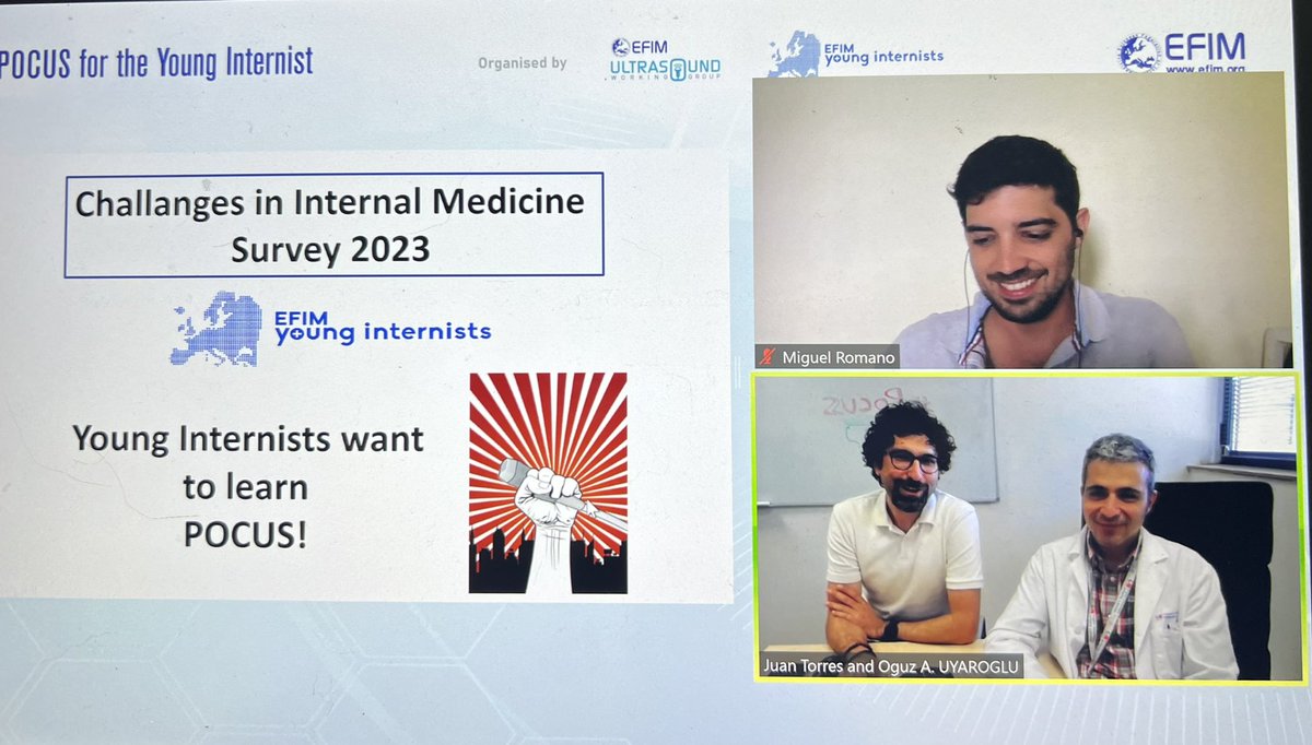 EFIM - European Federation of Internal Medicine (@efim_eu) on Twitter photo 🌟Great webinar today about the use and implementation of POCUS in Internal Medicine.
🔝Thank you <a href="/jtorresmacho/">Juan Torres Macho</a>, <a href="/UyarogluOguz/">Oğuz Abdullah Uyaroğlu</a> and <a href="/miguelromanorib/">Miguel Romano</a>!
🌐 We look forward to establishing a European network for ultrasound.
🔜 Stay tuned!
#POCUS #younginternists 🌟Great webinar today about the use and implementation of POCUS in Internal Medicine.
🔝Thank you <a href="/jtorresmacho/">Juan Torres Macho</a>, <a href="/UyarogluOguz/">Oğuz Abdullah Uyaroğlu</a> and <a href="/miguelromanorib/">Miguel Romano</a>!
🌐 We look forward to establishing a European network for ultrasound.
🔜 Stay tuned!
#POCUS #younginternists