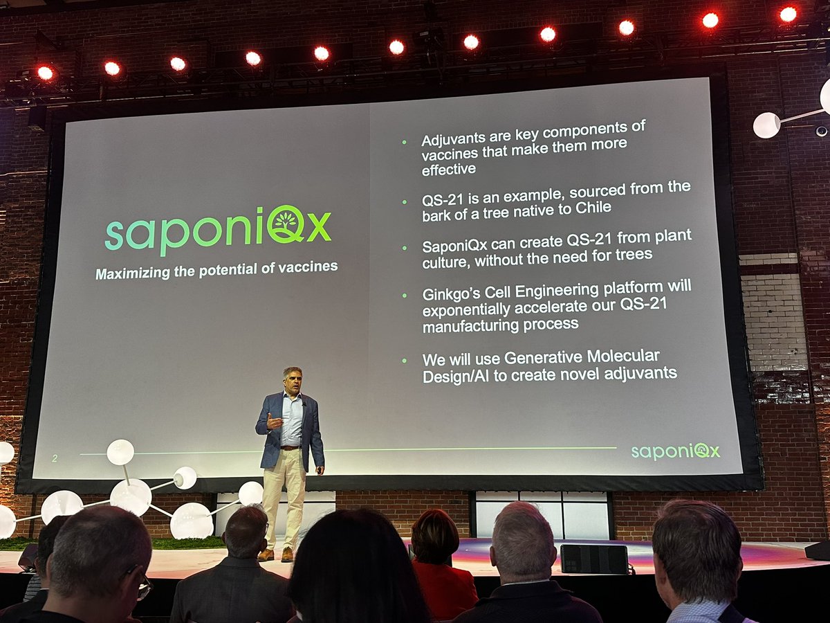 jrkelly's tweet photo. Amazing story from @charjivan at @saponiQx about how US sent people to guard trees in Chile during the pandemic to ensure we kept supply of adjuvant😳

Now can make it via plant cell culture !

And great connection between vaccines and our work developing biological radar in biosecurity with @concentricbygbw 

So many cool things happening on @ginkgo platform !! #GinkgoFerment