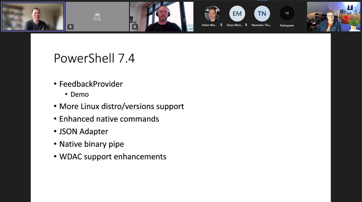 HeikoBrenn's tweet image. More great news from @Steve_MSFT about upcoming #PowerShell 7.4 and #PowerShellDSC at the @PSUGRheinNeckar meetup.