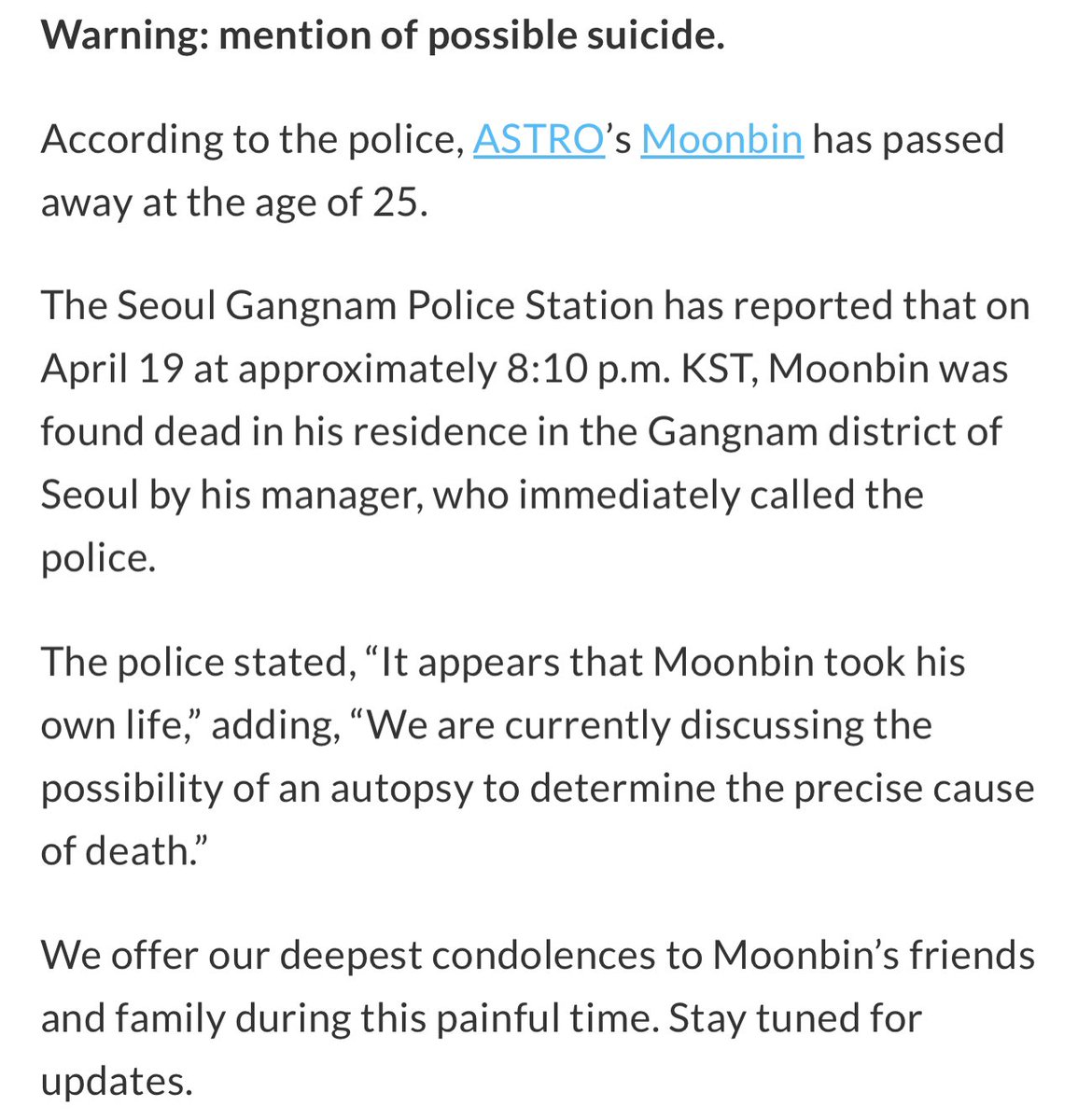ot7enthusiast's tweet photo. @soompi Oh god i can't believe this happened :((  my prayers are with his family &amp; friends, may his soul rest in peace🙏 https://t.co/Wi1qOfq7eV