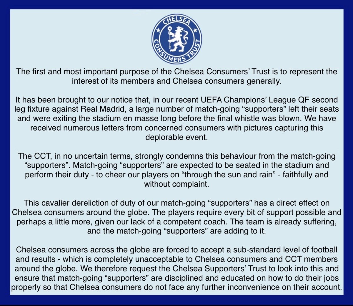 Chelsea Consumers’ Trust ⭐️⭐️ tweet media