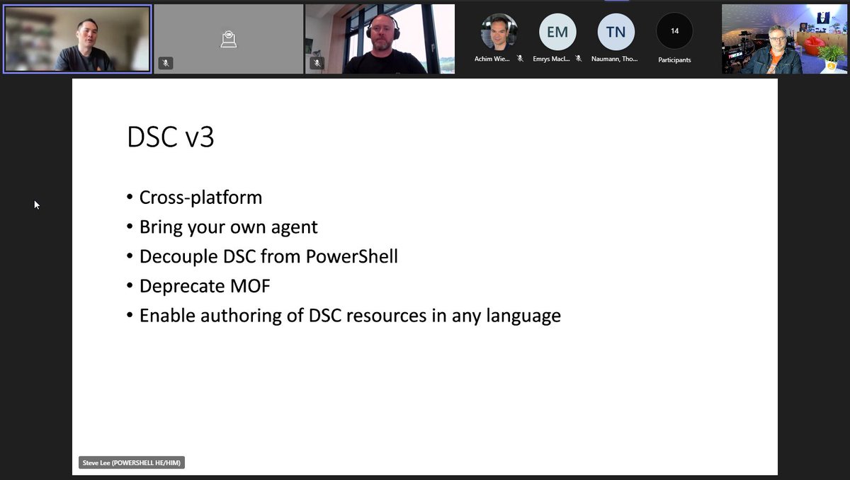 HeikoBrenn's tweet image. More great news from @Steve_MSFT about upcoming #PowerShell 7.4 and #PowerShellDSC at the @PSUGRheinNeckar meetup.