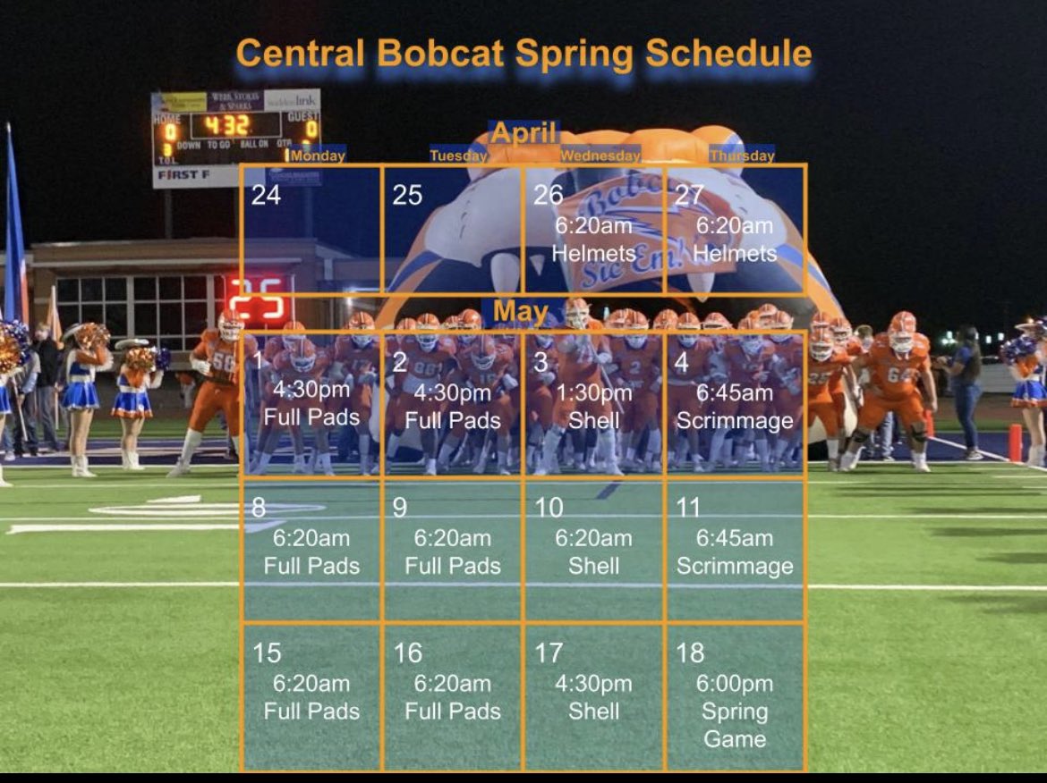 Coaches come check out <a href="/AngryOrangeFB/">San Angelo Central Bobcat Football</a> this spring.