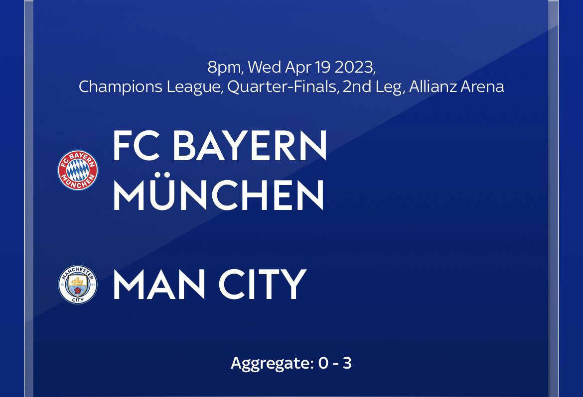 ⚽️ 𝗖𝗵𝗮𝗺𝗽𝗶𝗼𝗻𝘀 𝗟𝗲𝗮𝗴𝘂𝗲 𝗙𝗼𝗼𝘁𝗯𝗮𝗹𝗹 ⚽️ 

We are open tonight. We are showing the Bayern Munich v Man City Champions League Game - 8pm kick off