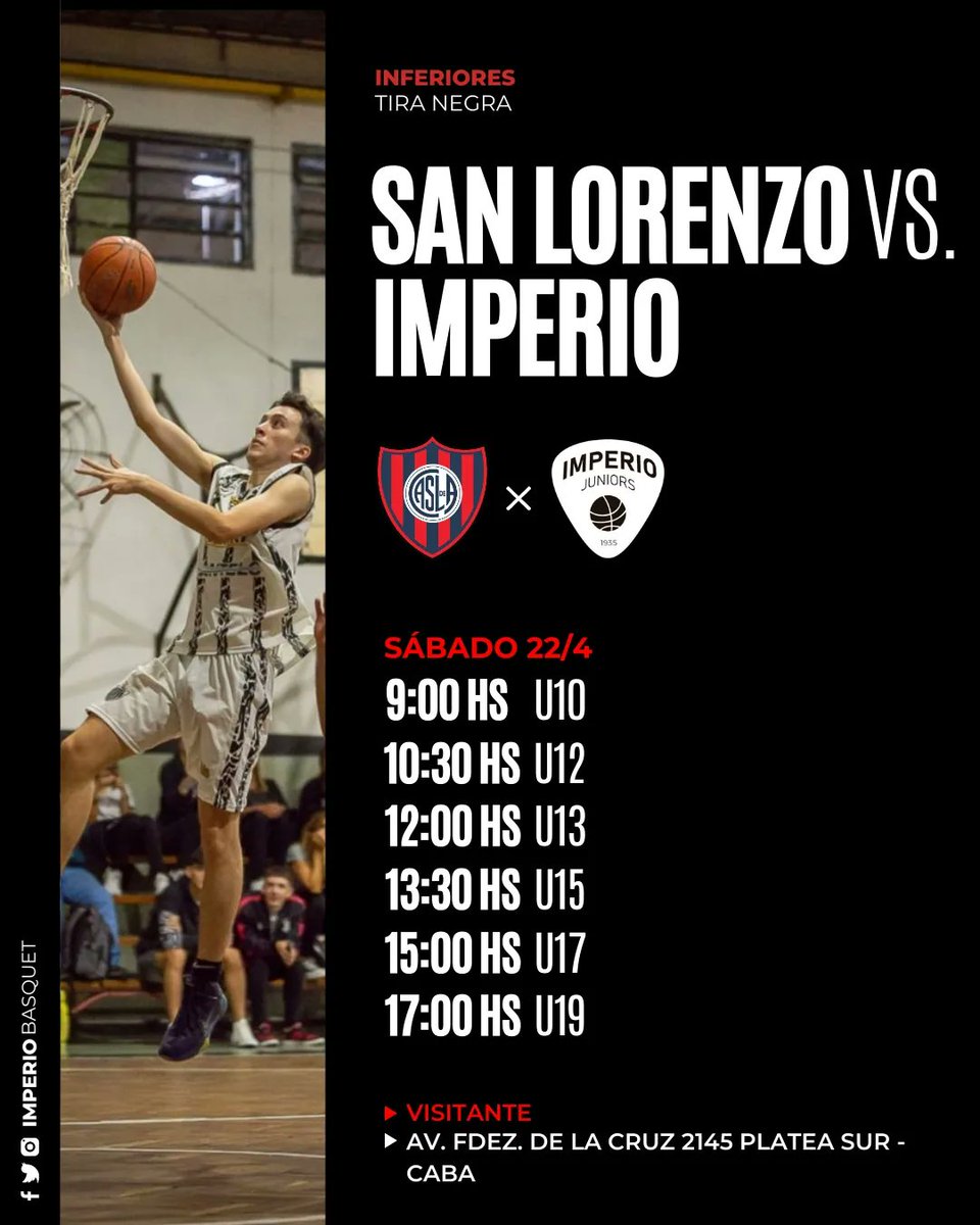 Inferiores 🏀 

👉 La tira Blanca recibirá este sábado a Italiano, mientras que la Tira Negra visitará a San Lorenzo.

#UnImperioGrande ⚪⚫