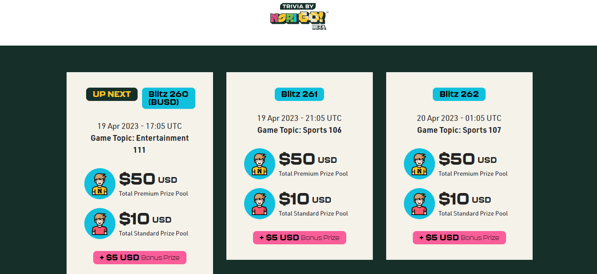 Hey Nori fam, we are back with another Blitz Mania!😎

You know the drill - Answer all 6 questions and win $$$$ 🤑 

Themes for today’s trivia -  #Entertainment and #sports 

Play the trivia here - trivia.norigo.fun/games 

Share your scores on Twitter and tag us (We would love
