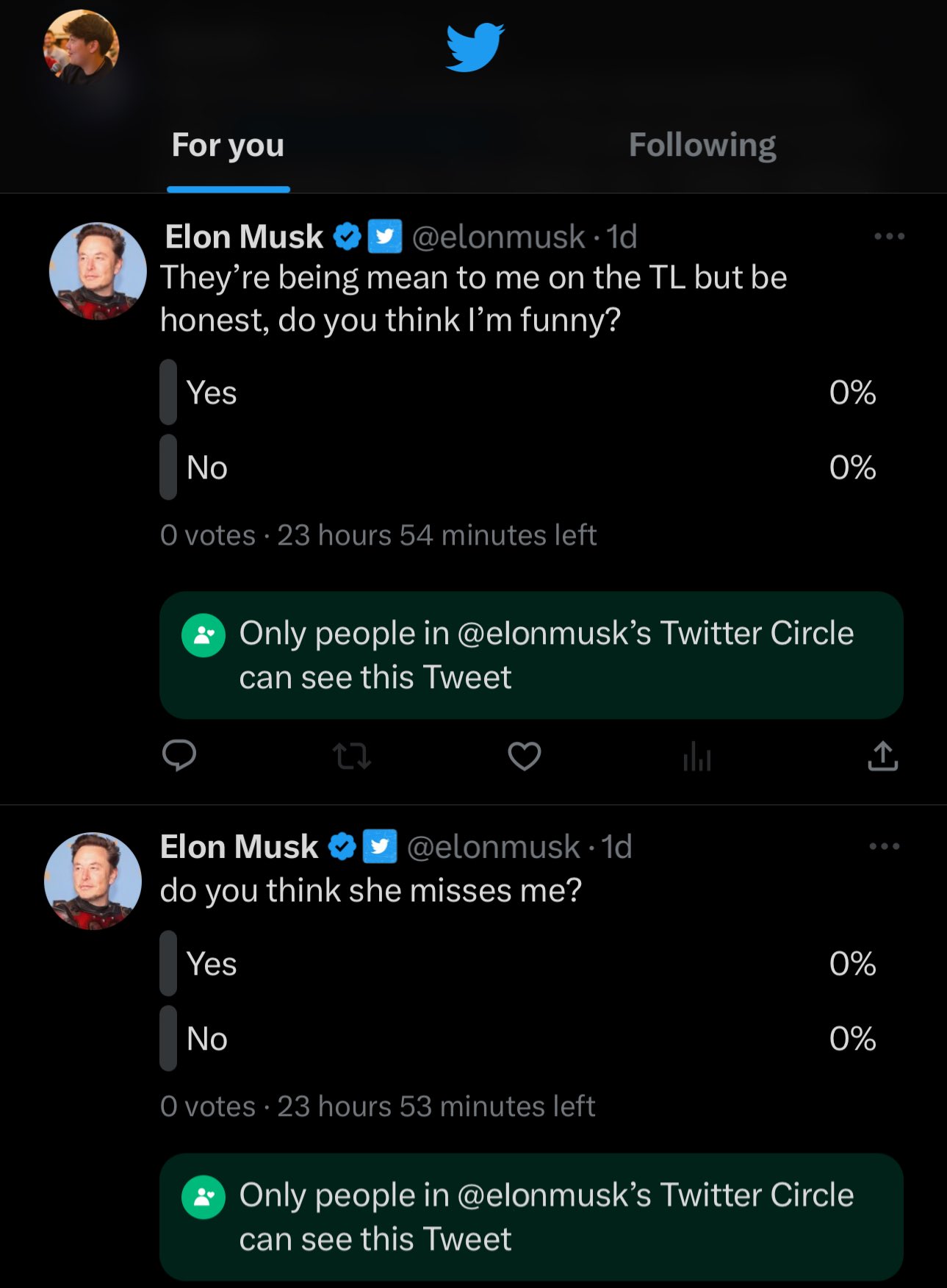Eric Zhu on Twitter "just got into elon’s twitter circle https//t.co