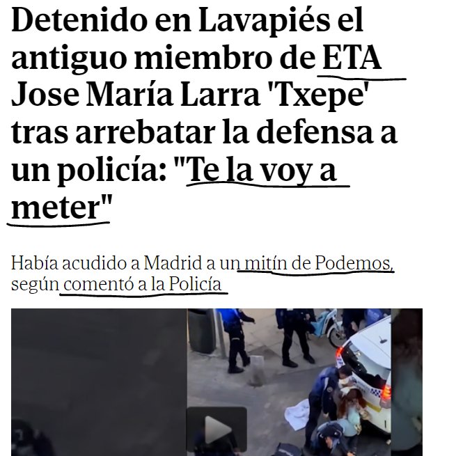 JulianMaciasT's tweet photo. Tras viralizarse la detención de Txepe por la brutalidad de las imágenes el pasado día 17 los principales medios del país publicaron un guión espectacular: "Un etarra que venía de un acto de Podemos le quitó la porra a la policía y les amenazó con metersela por el culo".
ABR HILO https://t.co/wj5FWLiOep