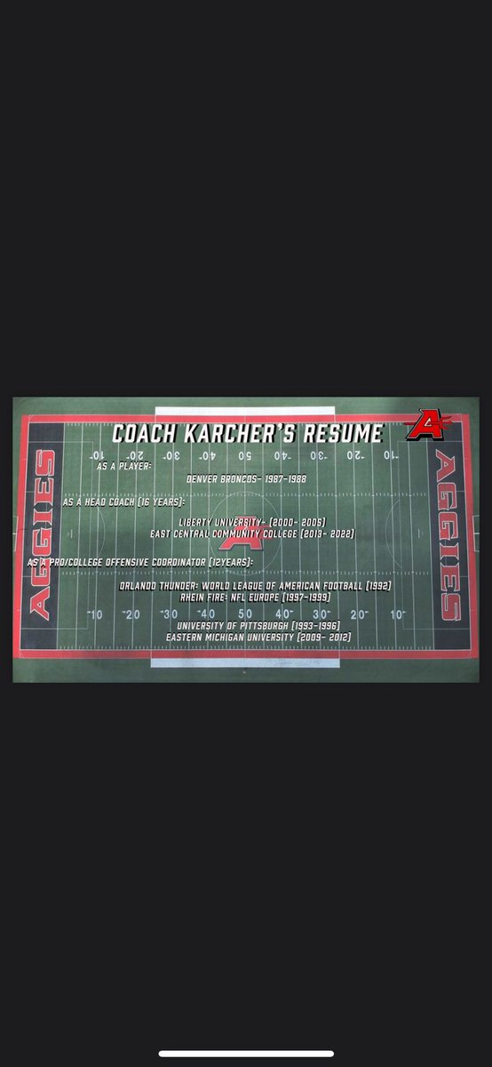 Excited to announce our new Offensive Coordinator Ken Karcher! 
We are excited to experience Coach Karcher’s extensive knowledge and leadership this upcoming season!! A big day and a big time hire for the Albertville Football Program. GO AGGIES!!