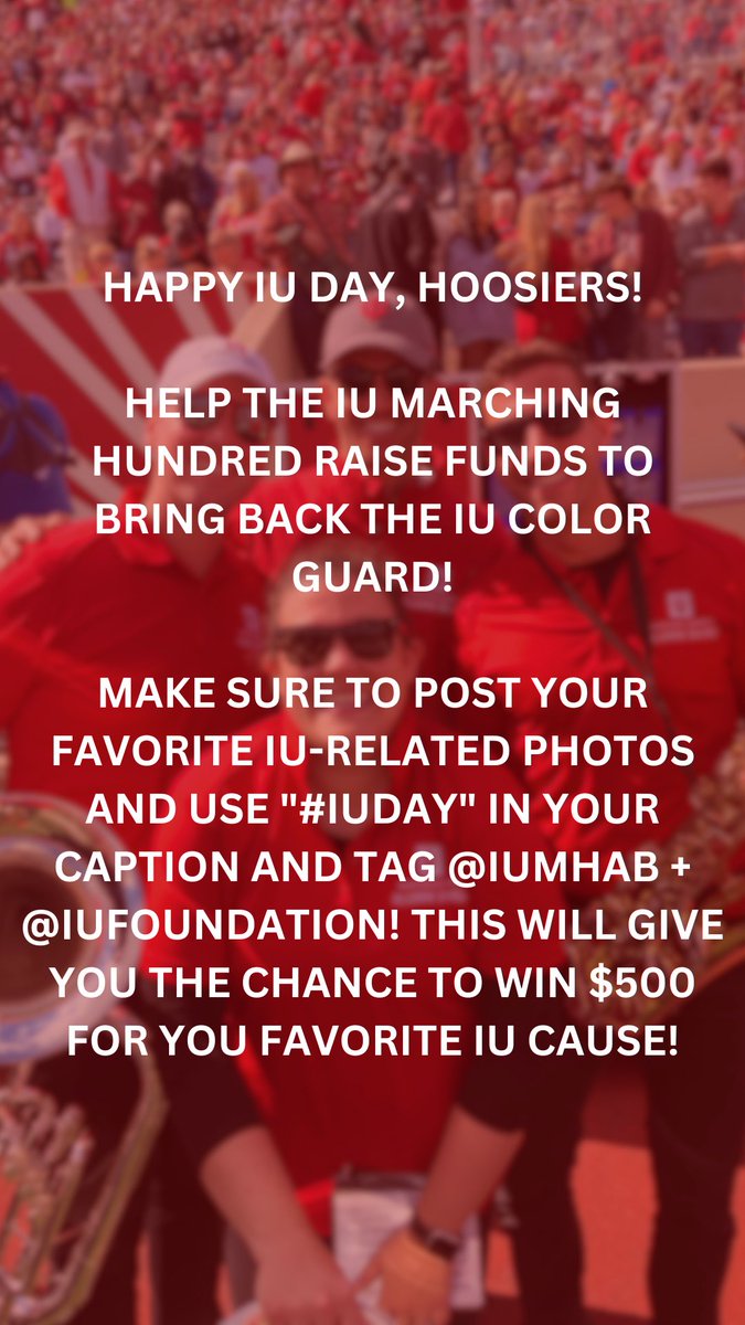 IUMHAB's tweet image. Calling all @HundredIU alums and supporters!!
.
Post your favorite Hundred or IU-related photos and tag @IUMHAB and @IUFoundation. Be sure to include #IUDay in your caption and you’ll have the chance to win $500 for your favorite IU cause. GO IU!! ⚪️🔴⚪️🔴