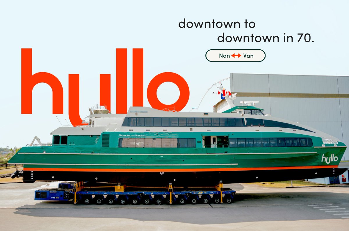 hulloferries's tweet photo. It's time to #SayHullo👋  to BC's newest fast-ferry by @vanferryco. Bringing ease to your travels between downtown Vancouver and Nanaimo–and we'll get you there in just 70 minutes!

Check us out at https://t.co/zCTG3AzHK9

#HulloFerries #VIFC #FastFerry #ComingSummer2023 https://t.co/XbZGKzvPV1