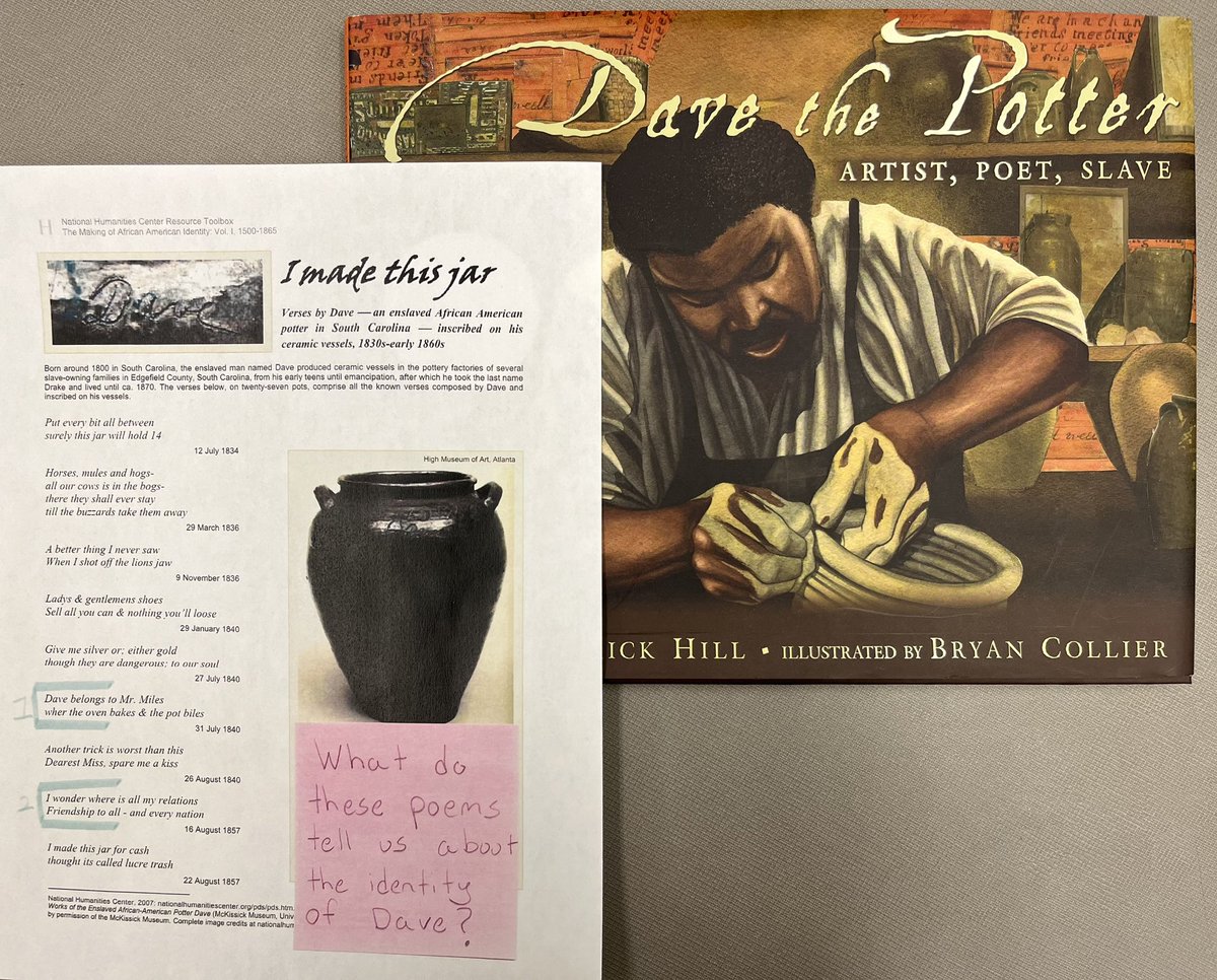 LouisAmodio's tweet photo. Collaborated with our wonderful 3rd grade teacher Ms. Price to create a SS, Science and ELA integrated lesson centered on the pottery and poetry of David “Dave the Potter” Drake! @APSClevelandES @TheCAEPrincipal @APS_K5Science @APS_K5SStudies https://t.co/MjdL9NlXmj