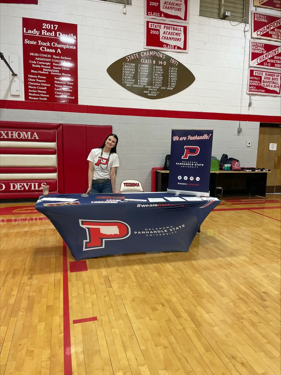 AdmissionsOpsu's tweet photo. OPSU is set up at Texhoma High School! Texhoma and Goodwell students come by and say hi! We can't wait to see some of you on campus next year! #panhandleproud #aggiefamily https://t.co/JZoFO4vDpo