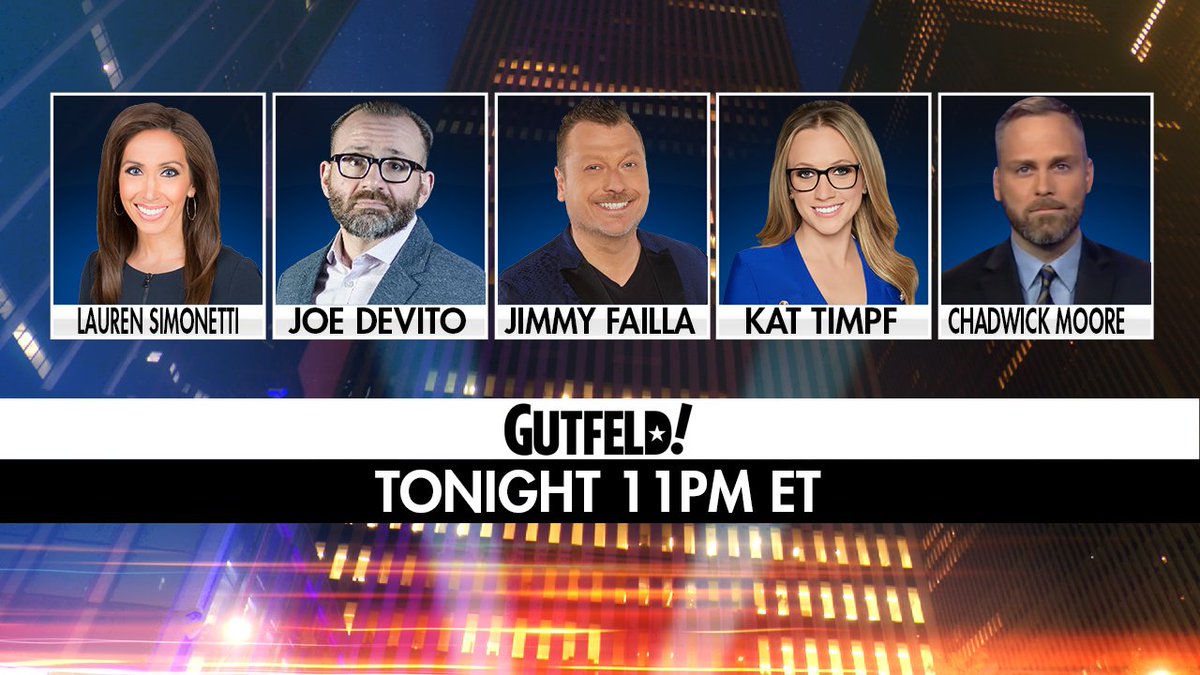 TONIGHT! Guest Host @jimmyfailla welcomes @SimonettiLauren, @JoeDeVitoComedy, @KatTimpf and @Chadwick_Moore. Tune in at 11pm ET on @FoxNews!