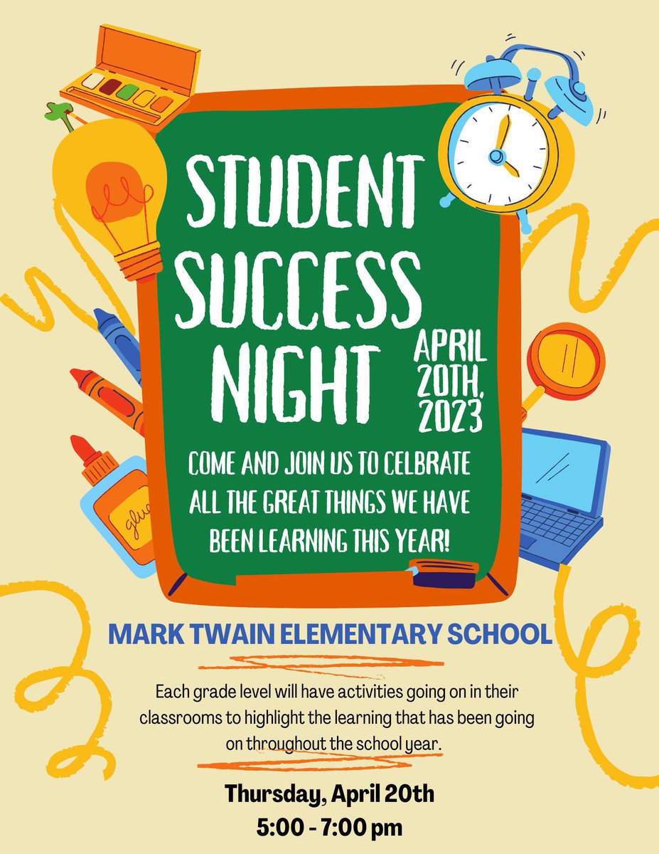 ccsd21twain's tweet photo. We are so excited to showcase all of the wonderful learning that has been taking place this year at our Spring Success Night! Family members will have the opportunity to be entered into a raffle by visiting multiple teachers and areas of the building! See you then! #21Learns https://t.co/a7PXgJ8GxS