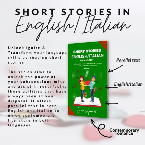 PeopleAlchemist's tweet image. Short Stories in English/Italian - #ParallelText
Unlock Ignite &amp;amp; Transform Your Language Skills with #ContemporaryRomance by reading #shortstories unlocking the power of your #subconsciousmind.

Happy reading!

Link to buy  buff.ly/3UPYrWp 

#amwriting #NewRelease
