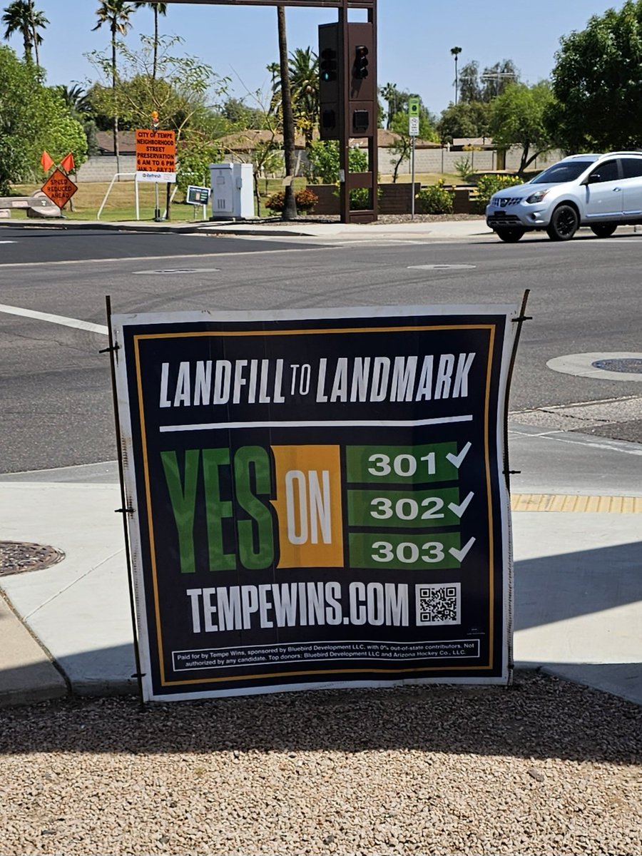 RandyKeating's tweet photo. On my way back from a meeting with ASU in #Tempe, I saw a @Tempe_Wins sign mauled so badly mauled even the rebar was bent. So I did what any former campaign staffer would do 😏 https://t.co/XFhRD0fzFg
