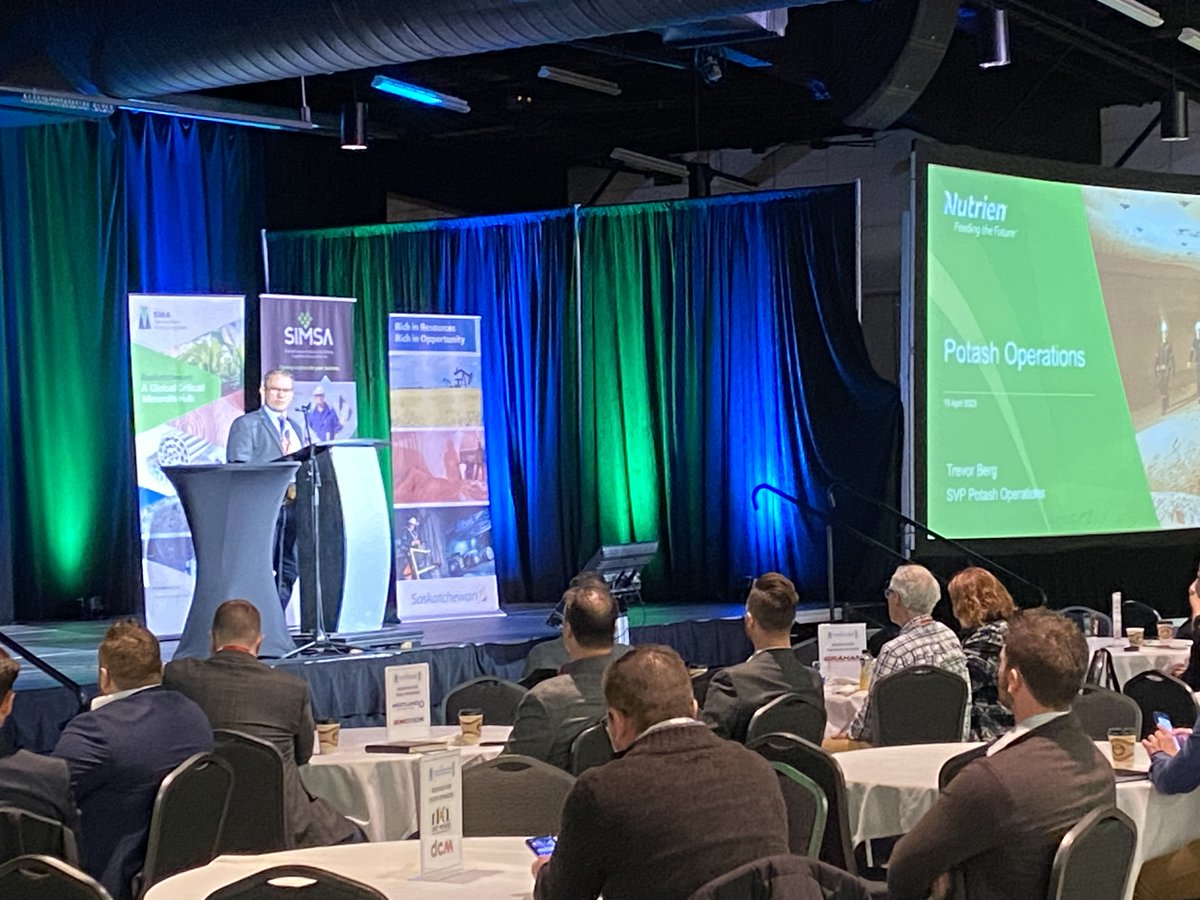 SaskMiningAssoc's tweet photo. Day 2 of the #Saskatchewan Mining Supply Chain Forum hosted by @SaskMiningAssoc, @SKGov, and @SIMSAca with morning presentations from @ForanMining @NutrienLTD @oranocanada @kspotashcanada with updates on their operations and projects #MSCF2023 https://t.co/FF93ewDgHs
