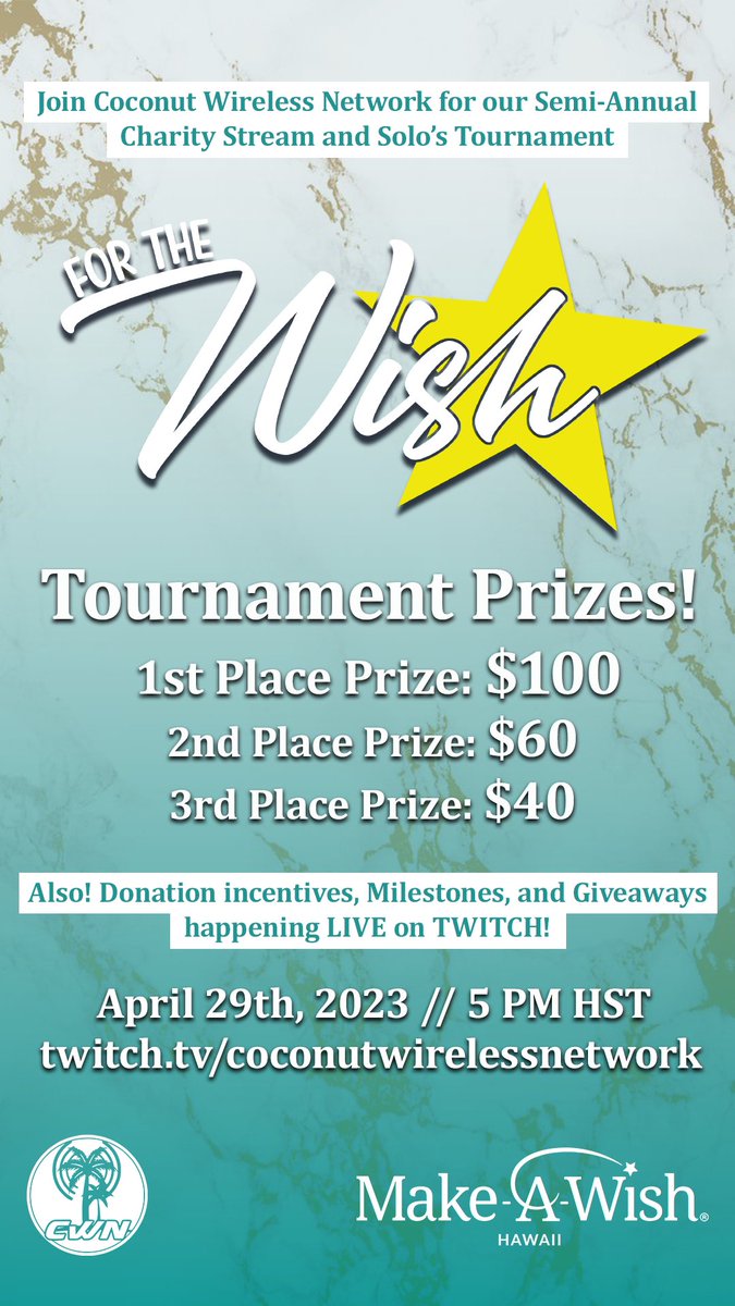 Prize details on our upcoming FREE Solos Tournament on World Wish Day!