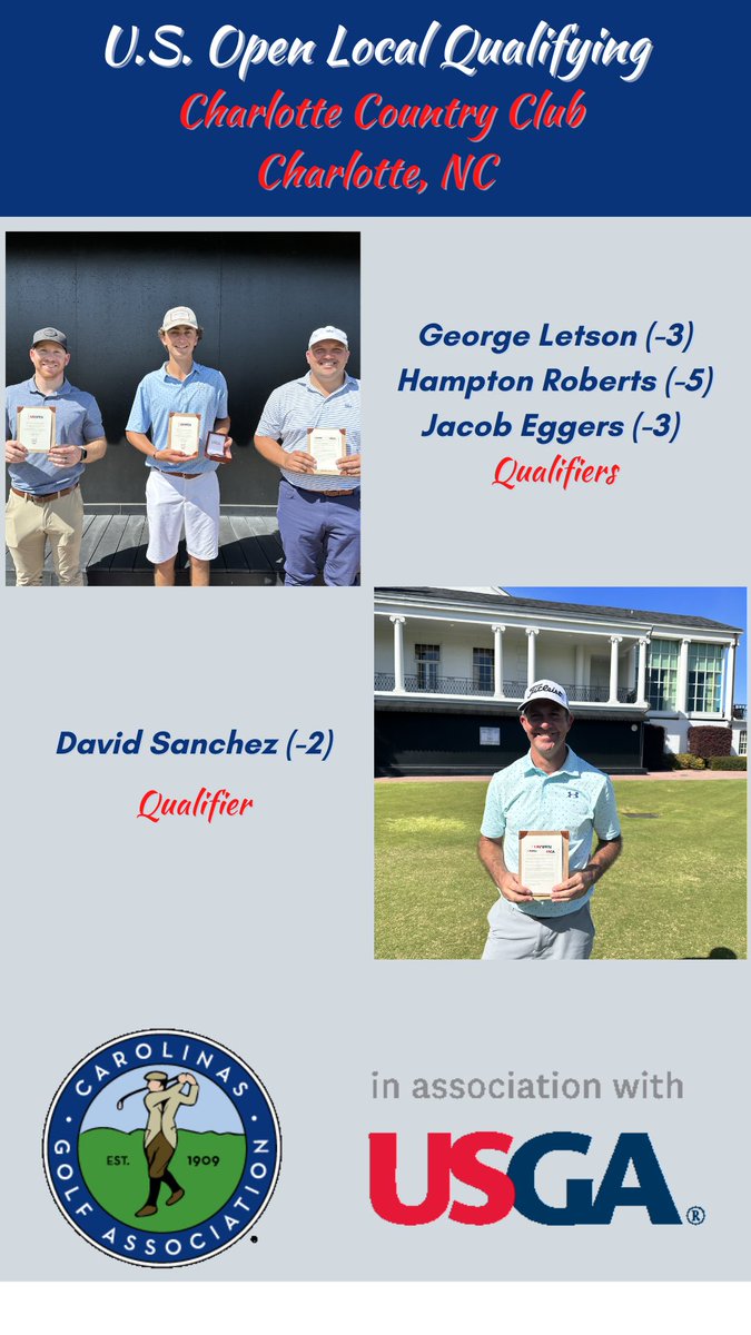 CGAgolf1909's tweet photo. It was a wonderful day at Charlotte Country Club for U.S. Open Local Qualifying! 4 players advanced to final qualifying! Congrats to the 4 qualifiers! https://t.co/fZxoQicA1o