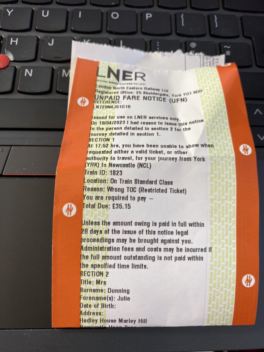 CooperDhuny's tweet photo. Was issued this today as got on the wrong train despite being told by platform staff that this was the correct train. 3 trains departing to Newcastle within minutes of each other from York on adjacent platforms. Appealed. Lets see what happens. https://t.co/qoyfR1PSAZ