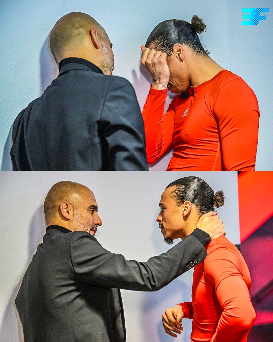 eurofootcom's tweet image. 🫂❤️ Pep Guardiola &amp;amp; Leroy Sané chat together after the UCL quarter-final.
