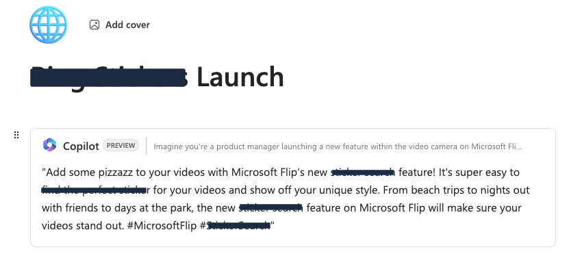 sdtitmas's tweet photo. Psst...just got this screenshot from a @MicrosoftLoop I saw @danichmiel working on. 

Sorry, had to block out some of the details of this next @MicrosoftFlip feature for now 😉 https://t.co/kFieHBPck1