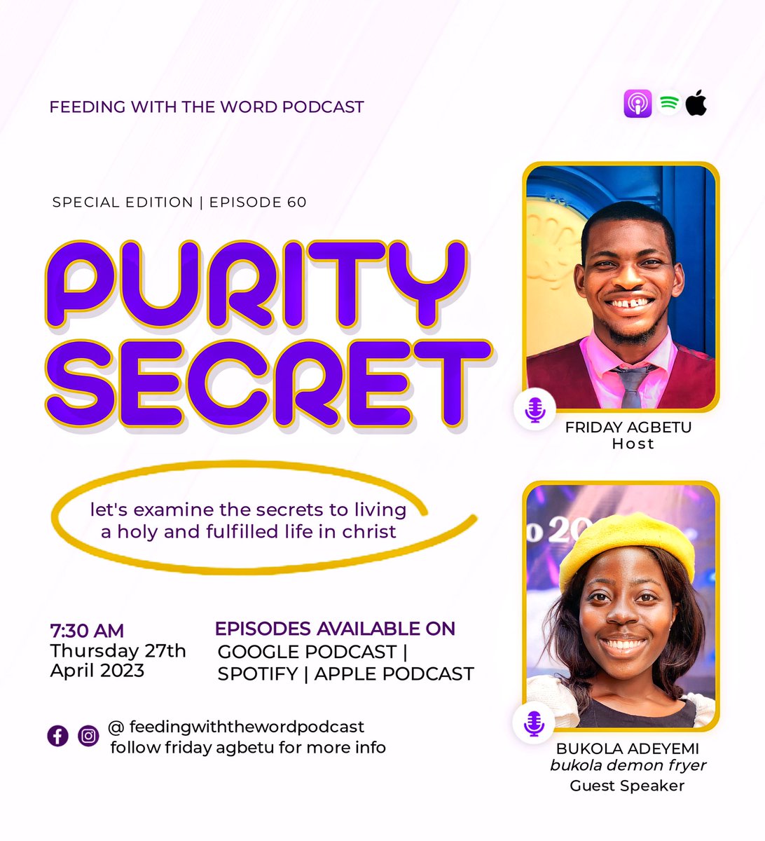 friday_agbetu's tweet photo. Is *PURITY* only concerned with the females🤷‍♂️ or both genders ❓
Worry no more as we countdown to revealing the *SECRETS* 🥳🥳

 *#F.W.T.W.P* 
 *#PURITYSECRETS* 
 *#PURITYISPOSSIBLE* 
 *#SPECIALEPISODE* 
 *#EPISODE60* 
 *#8DAYSTOGO* https://t.co/ZGLCXyQUHR