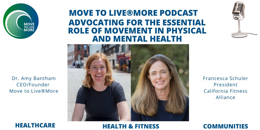 MovetoLiveMore's tweet photo. /Listen to a #podcast with CEO/Founder
@AmyBantham and @CAFitAlliance Francesca Schuler
on Advocating for the Essential Role of #Movement in #MentalHealth and #Physical #Health #MoveYourBodyCalmYourMind #ExerciseisEssential https://t.co/P3ZVzdG8bt https://t.co/yJOY41G7Ar