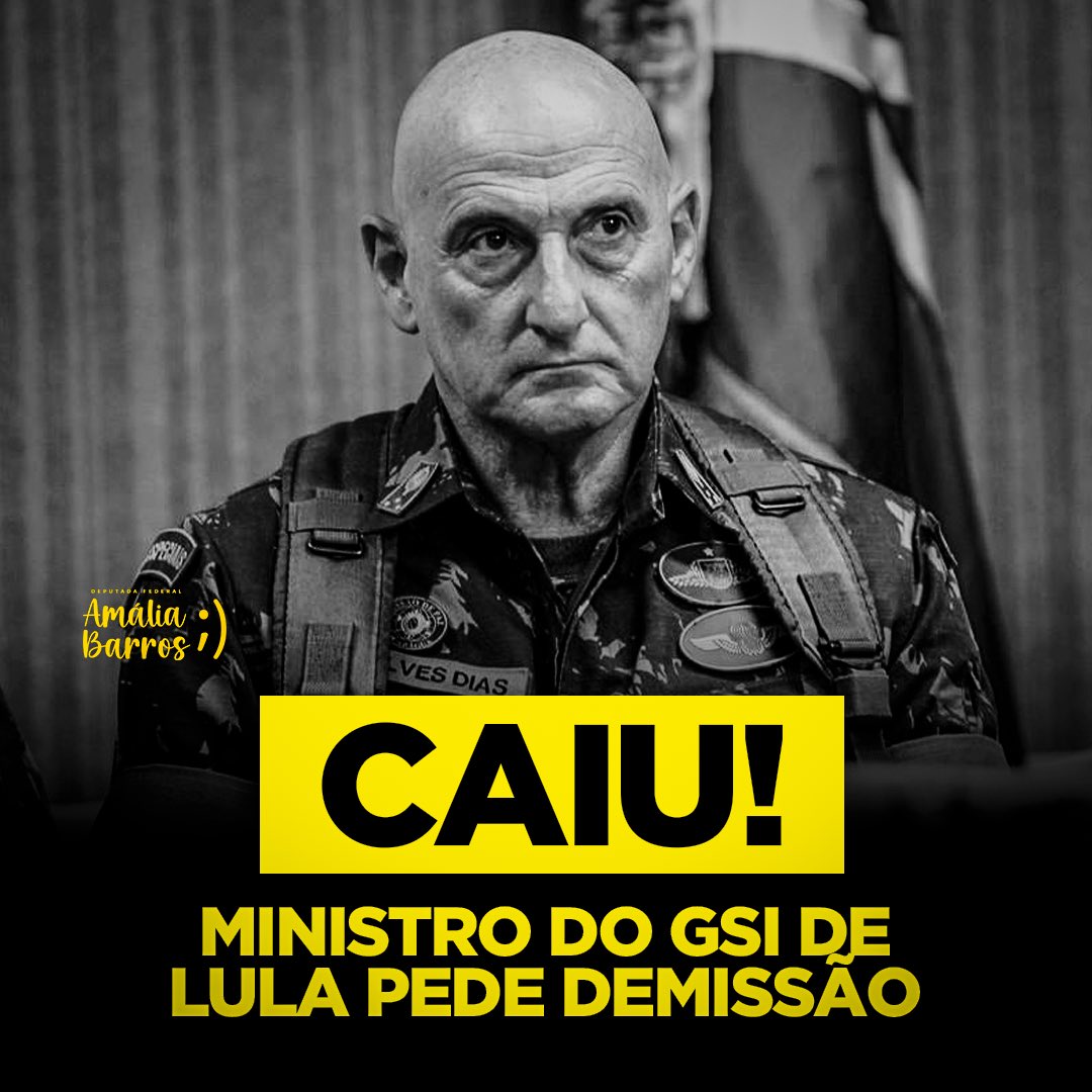 amaliabarros's tweet photo. Assim como dissemos agora há pouco, a situação do ministro do GSI, Gonçalves Dias estava insustentável. Pediu para sair porque sabe o quão mal contada está toda essa história do dia 8 de janeiro. https://t.co/CcXpN1sPxS