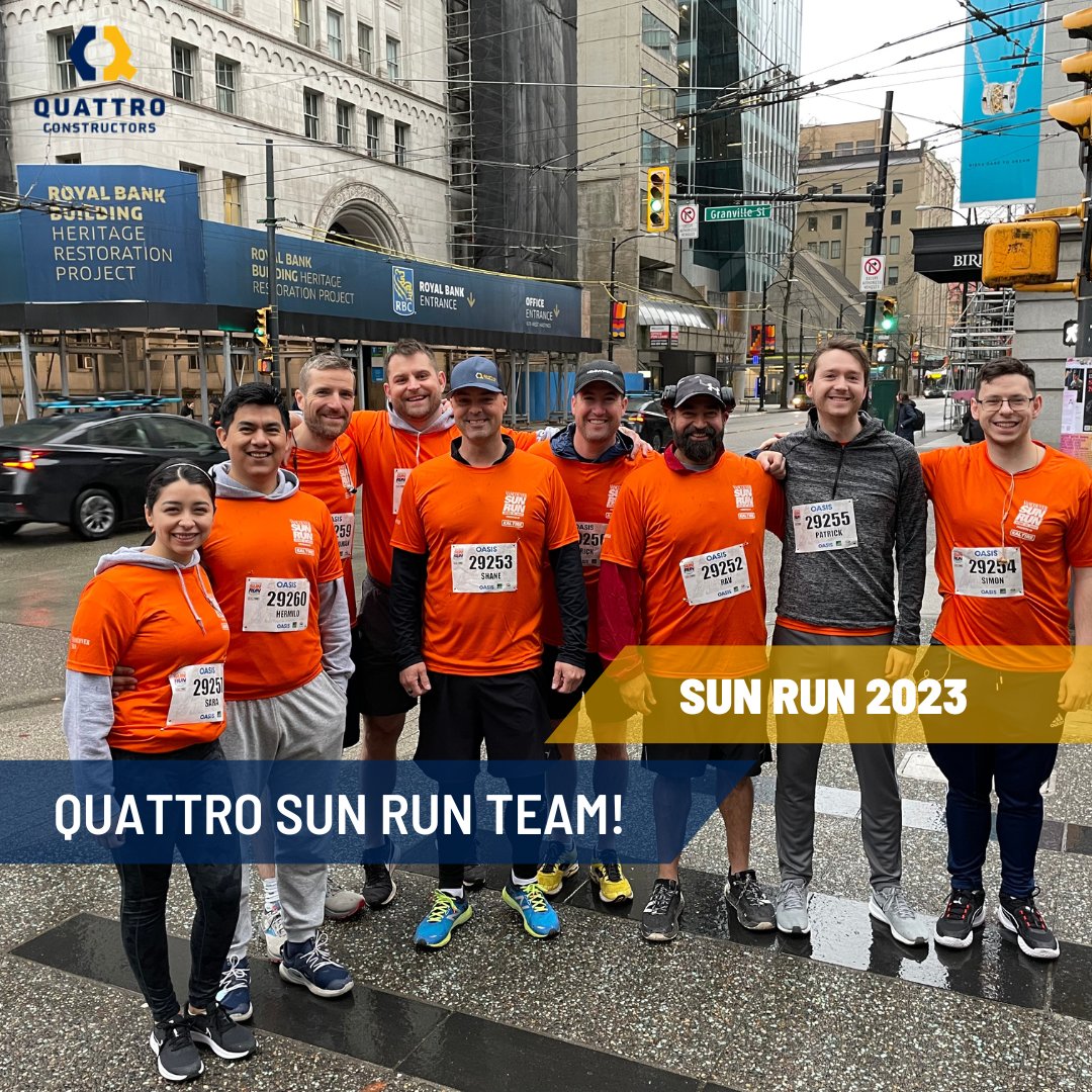 QConstructors's tweet photo. Quattro Constructors, braving wind and rain, participated in the annual Vancouver Sun Run. Wet conditions didn’t dampen spirits – our Team had a great time, along with 35,000 other runners, pushing through 10 km and celebrating the joy of fitness and hard work! #sunrun2023 https://t.co/9iNFUfA8RK