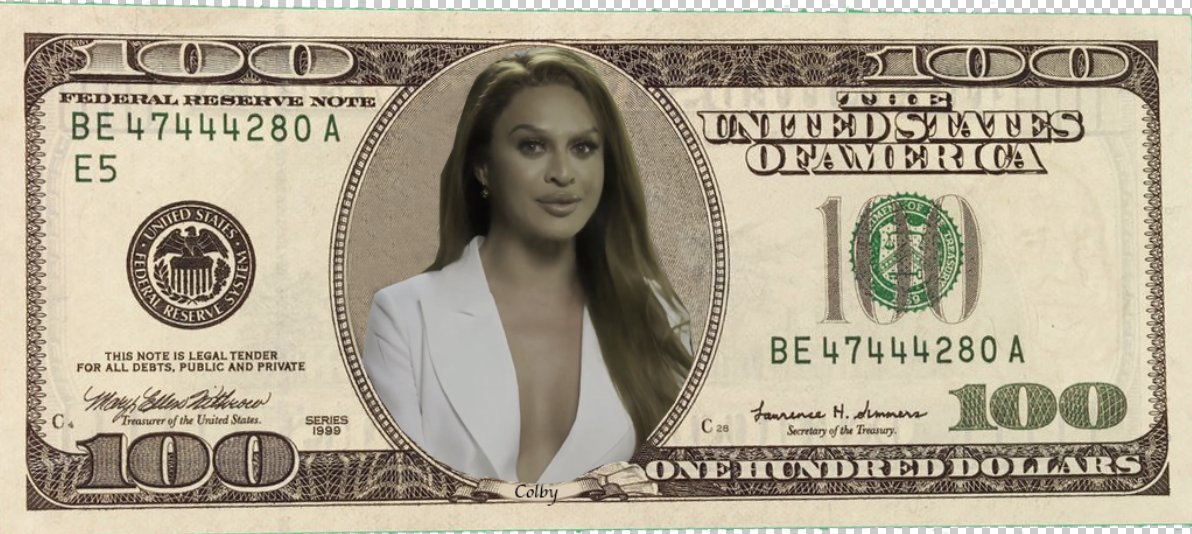 joeynolfi's tweet photo. Sasha Colby's interview look has replaced Benjamin Franklin on the $100 bill https://t.co/rRNT8ciURP
