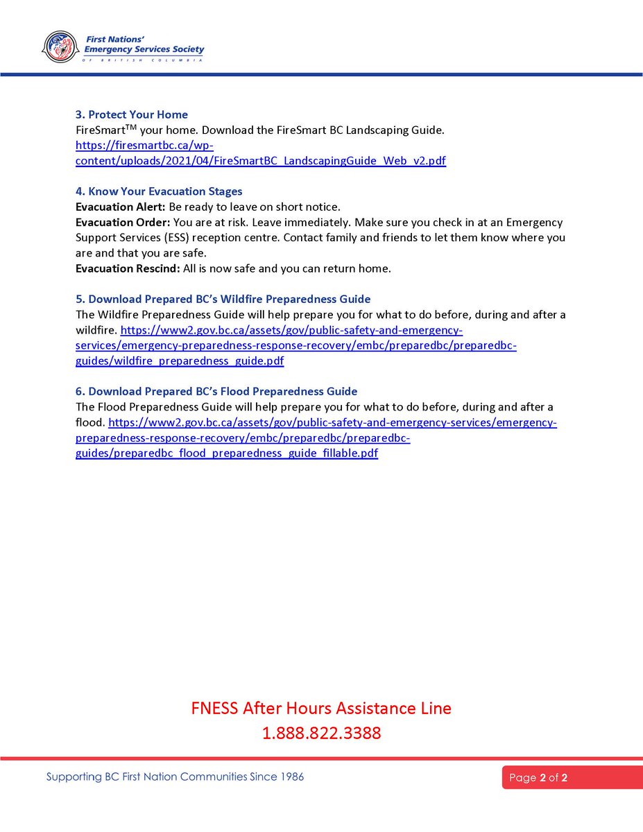 A reminder of how we can be proactive and take steps to prepare and protect our families and properties from unpredictable wildfire and flood events. #FNESS #bcfloods #bcwildfires #beprepared #PreparedBC #FireSmartBC