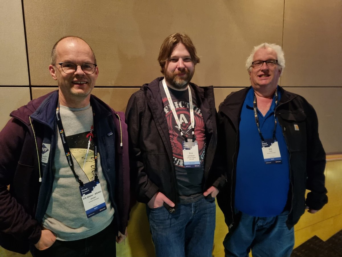 Three maintainers of SQLite on .NET in the same spot!
Yours truly (SQLite Toolbox), <a href="/bricelambs/">Brice Lambson</a> (Microsoft .Data.Sqlite) &amp;    <a href="/eric_sink/">Eric Sink</a>  (SQLitePCL.raw)
#dotnet #mvpsummit #efcore #sqlite