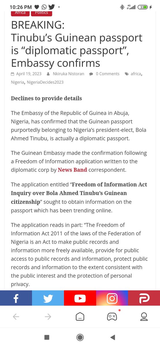 RT @IkukuomaC: Guinea Conakry embassy has confirmed Bola Tinubu was indeed issued Guinea Conakry diplomatic passport https://t.co/PlmCh7qiIl