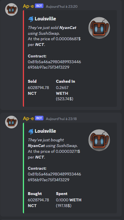 ApeThriIIHunter's tweet photo. Our bot works on different chain of course.

Here is an exemple on #Arbitrum with the $NCT coin.

Like and follow if you want to get access 👇👀 https://t.co/8ZyNhQ66g5