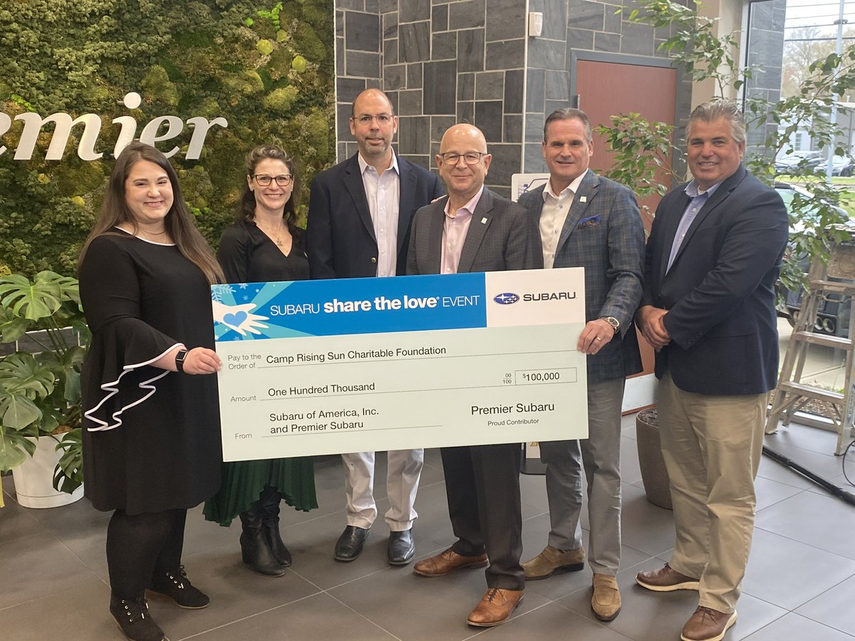 PremierSubaru's tweet photo. Premier Subaru president/general manager Bob Alvine presented @CampRisingSun with checks for $100,000 and $65,000 generated by the dealership's most recent "Share the Love" event. 

Learn more : https://t.co/QlfiKuUaPF / https://t.co/H1ah3iKA3y 

#sharethelove #subaru https://t.co/s07nkbFiqH