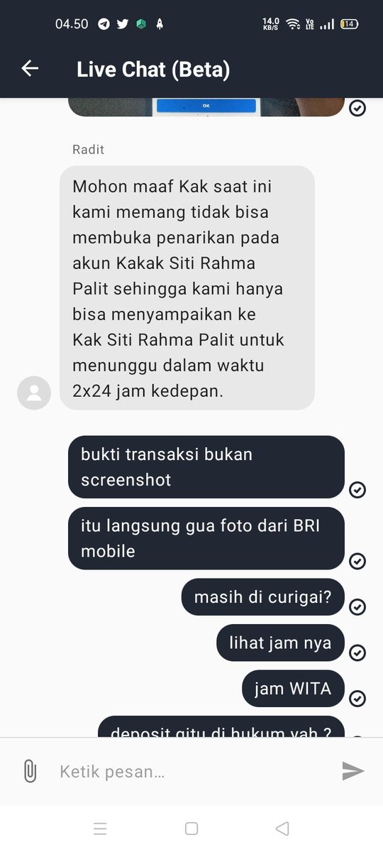 Whale_PHI's tweet photo. @Tokocrypto Mengapa kau menonaktifkan penarikan selama 2 hri.
Aku baru saja melakukan deposit dengan akun bank BRI mobile atas namaku sendiri,
Aku memberikan kamu foto bukti transaksi (Bukan screenshot)
Stelah deposit anda menghukum ku. 
#Keluhkesah #Tokokrypto https://t.co/70NVBqp6fQ