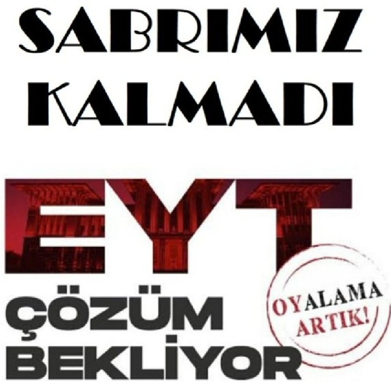 Sözde Bitti Denilen
Eyt Yasası Düzenlemesi
Herkesi Kapsamamıştır
Aksine Yeni Mağduriyetlere
Sebebiyet Vermiştir

Bizler Bir Ayrıcalık İstemiyoruz
99 Öncesi Yasal Haklarımızın
Tarafımıza İadesini İstiyoruz
#5BinVeKısmiyiOyalama 'yın
Vakit icraat vaktidir.