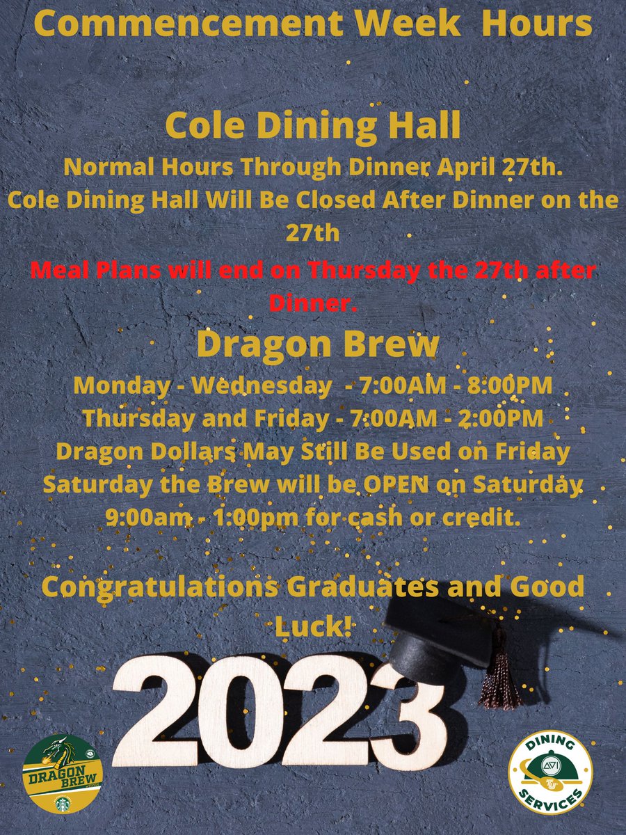 Dining Services Commencement Week Hours from AVI