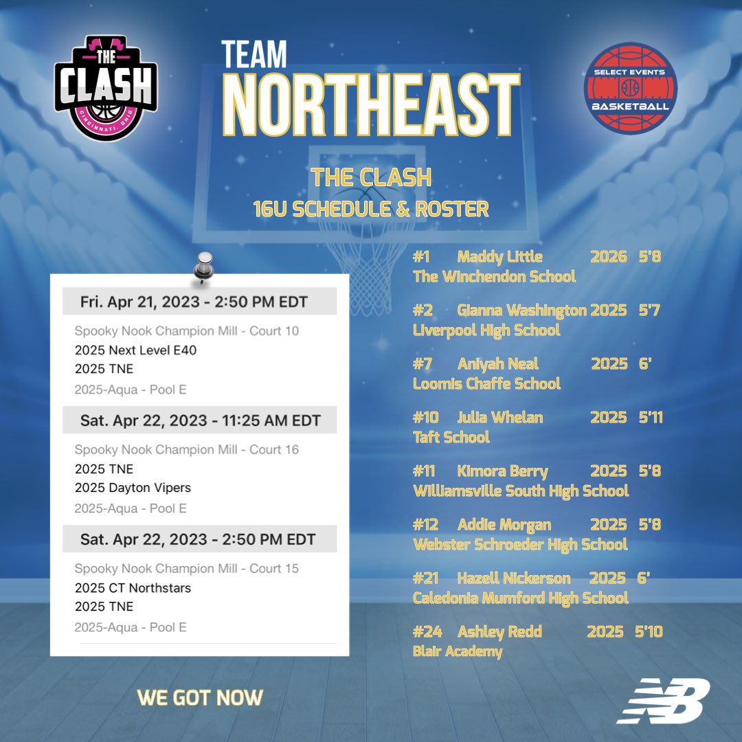 16U Roster &amp; Schedule for this weekends <a href="/SelectEventsBB/">Select Events Basketball</a> The Clash in Hamilton, OH. 🏀 #TeamNE