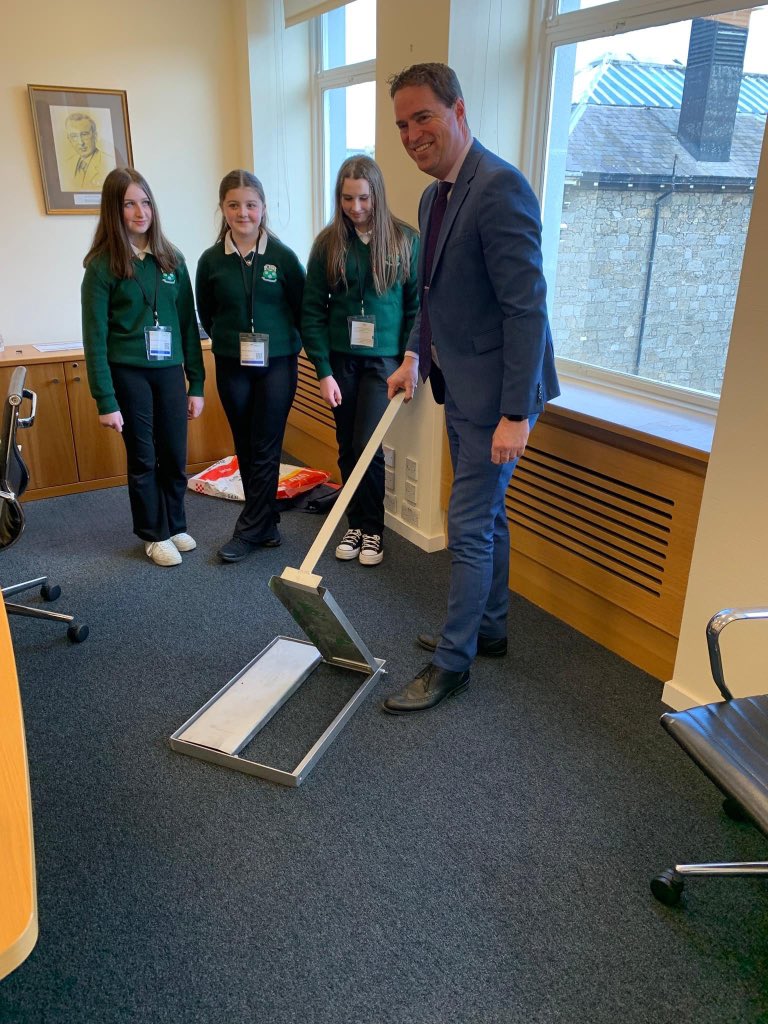 DrumshanboVS's tweet photo. @grasperhwh were on the #Entrepreneur trail again today visiting @LeinsterHouse &amp; @OireachtasNews meeting @martinheydonfg to show him “Grasper” alongside @FrankFeighan. Delighted for all the support as the national finals of @StudentEntProg approaches for the Juniors @LEOLeitrim https://t.co/co97Nbu3af