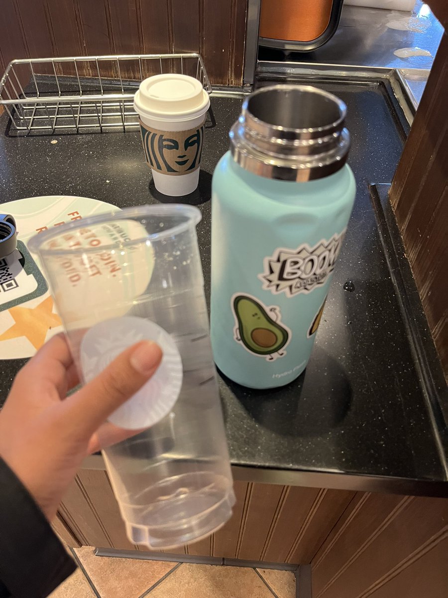 jocelynmcastro's tweet photo. @Starbucks this is such a waste and seems like a step backwards and not forward. It’s easier to wash your hands than it is to get rid of plastic. Please consider allowing your partners to fill up customers reusable water bottles like they used to. #starbucks #singleuseplastic https://t.co/BZOdEQjl7n