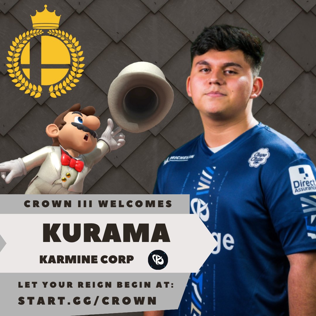 CometoCrown's tweet photo. He hasn't missed a top 8 at a Crown yet, and he's not planning to miss this year's either! @KarmineCorp's   @Kurama_Smash is locked in for Crown 3!

Standard registration ends in 10 DAYS! Get registered today before prices go up at https://t.co/hYQit6RzvO! https://t.co/0T43nsUrzw