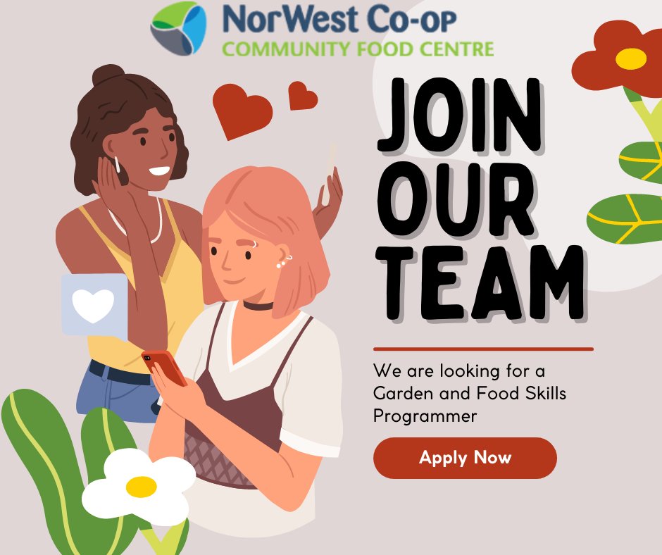 NorWestCFC's tweet photo. We are hiring a new Garden and Food Skills Programmer.

View the Job https://t.co/LAOcGhrarl

Submit application by April 28, 2023 in confidence to:

Roberta Pronteau, Director, NorWest Community Food Centre
NorWest Co-op Community Health, rpronteau3@norwestcoop.ca

#NorWestCFC https://t.co/i098PySHLz