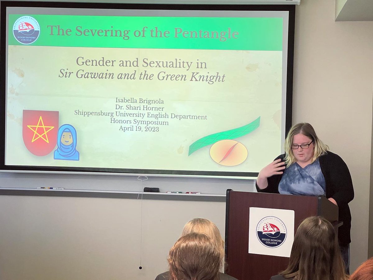 ShipEnglish's tweet photo. Brilliant @shippensburgU Honors English students present their research! 🛡️🧛🏼‍♀️ https://t.co/ttEc87KPvK
