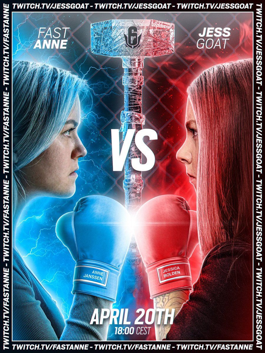 🔫THE EGIRL 1v1 OF THE CENTURY🔫

🥶<a href="/FastAnne_/">Anne</a>
🆚
👹<a href="/JessGOAT/">Jess🐐 is 🔴LIVE with charm</a>

📋First to 7 rounds
🗺️Oregon
⌚️April 20 at 18:00CEST (12:00ET/09:00PT/00:00SGT)

🥇Winner claims best Siege egirl status 2023🥇