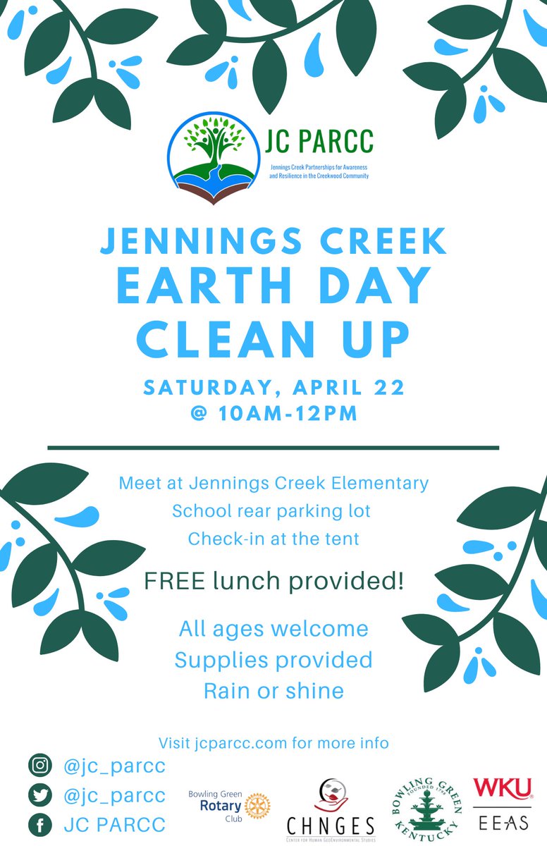 jc_parcc's tweet photo. Get excited to join us for our Jennings Creek Earth Day clean up event! April 22 @ 10am-12pm 
Free lunch will be provided!! Checkout the website in our bio for more information. https://t.co/TuUZMDaAJE