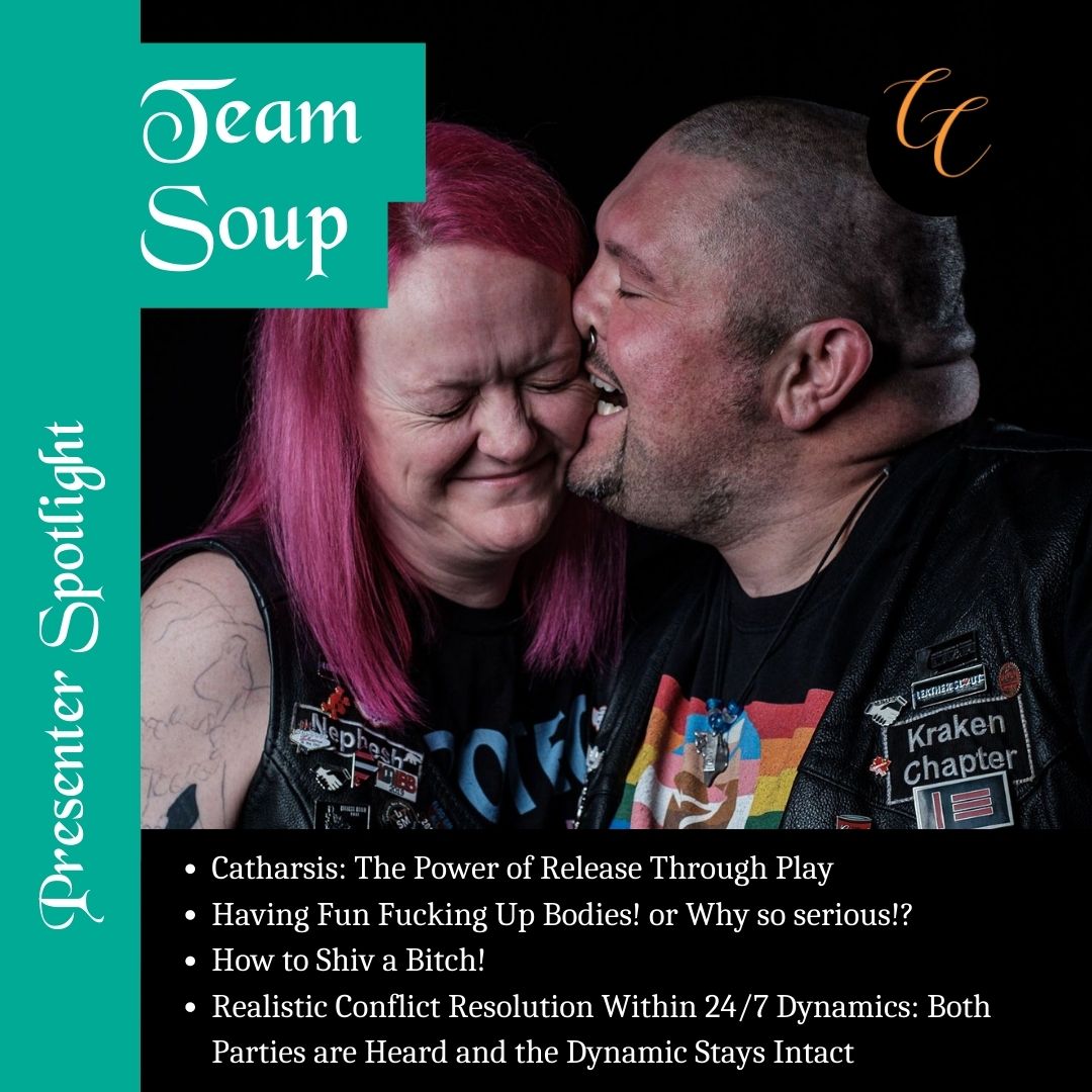 CampCrucible's tweet photo. Team Soup strives to bring humor, sexuality, and passion into their brutality. Polar and nephesh are known for a play style and workshops that lean towards the edgier styles of play; knives, bare-handed impact, &amp; blood play to name a few. https://t.co/cliAHI2eA1